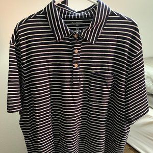 Black collared shirt with white stripes